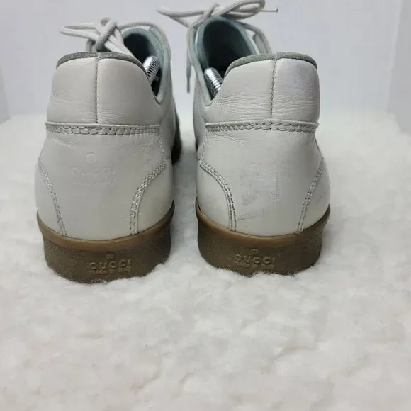 Gucci Mens Lace Up Sneaker Size 10 WHT Gray Suede White Leather 111 6091 - Picture 4 of 10